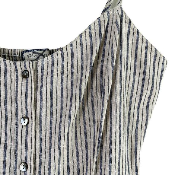 Anthropologie Ethereal Striped Linen Cotton Romper Button Front Cream Blue, S - Picture 4 of 10